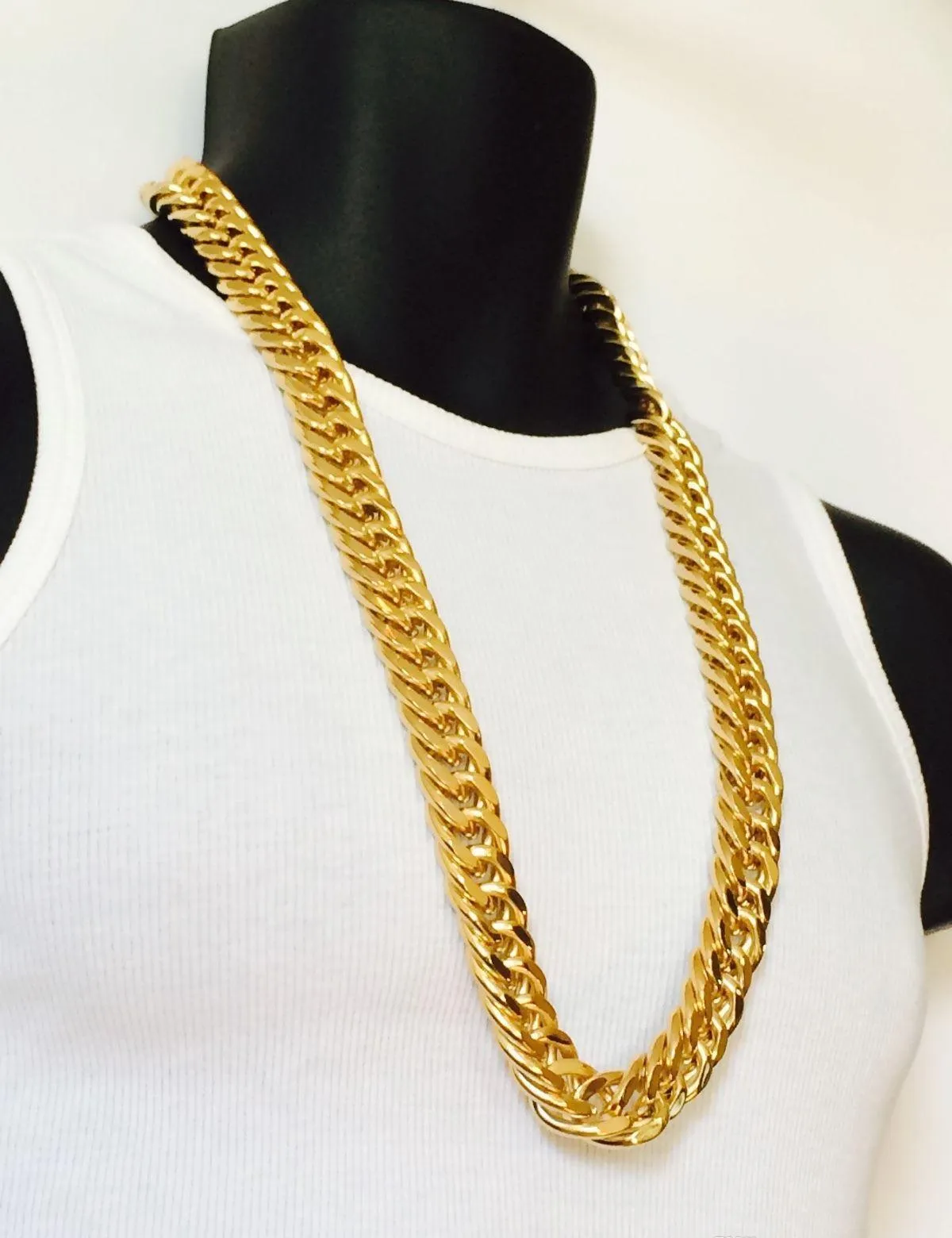 mens  cuban link curb chain 14k real yellow solid gold gf hip hop 11mm thick chain jayz epacket shipping