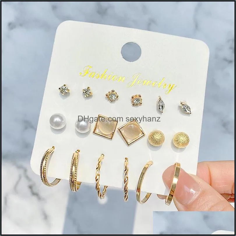 Womens Earrings Korean Stud Earrings for Women Vintage Pearl Butterfly Gold Cross Earring Set 2021 Trend Earings Female Jewelry