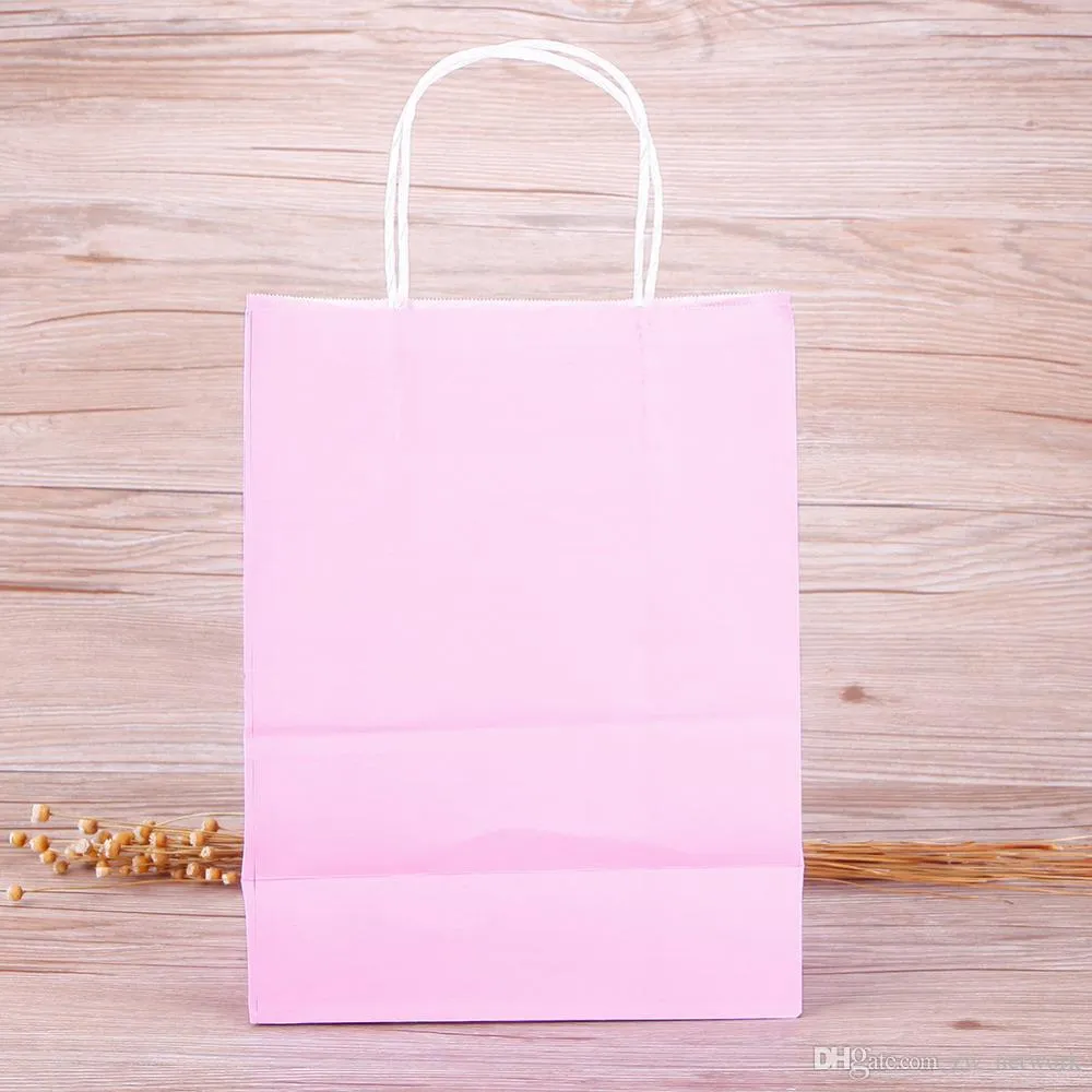 High Quality Kraft Paper packing Bag With Handles Festival Gift Bag For Wedding candy colors Paper Bags for shopping 