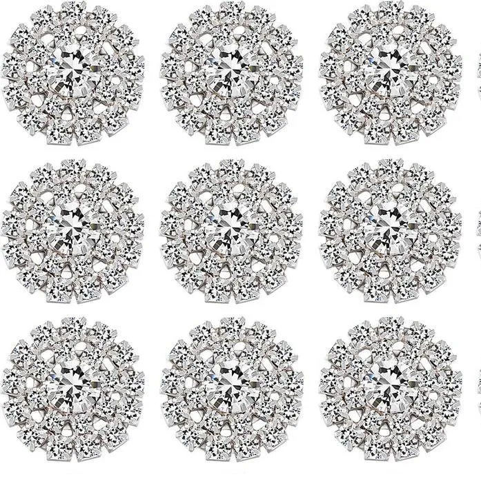 50 Pieces Rhinestone Embellishments Flatback Silver Rhinestone Jewelry Flower Crystal Button Accessory for DIY Jewelry Making Wedding