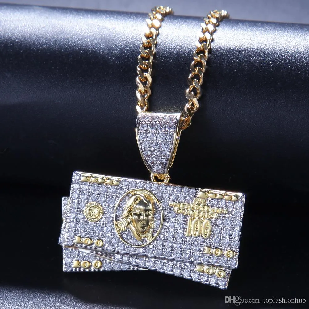 Hip-Hop-Herrenschmuck mit mikroeingelegtem Zirkon durch zweifarbige Galvanisierung, Dollar-Anhänger, Straßenschmuck