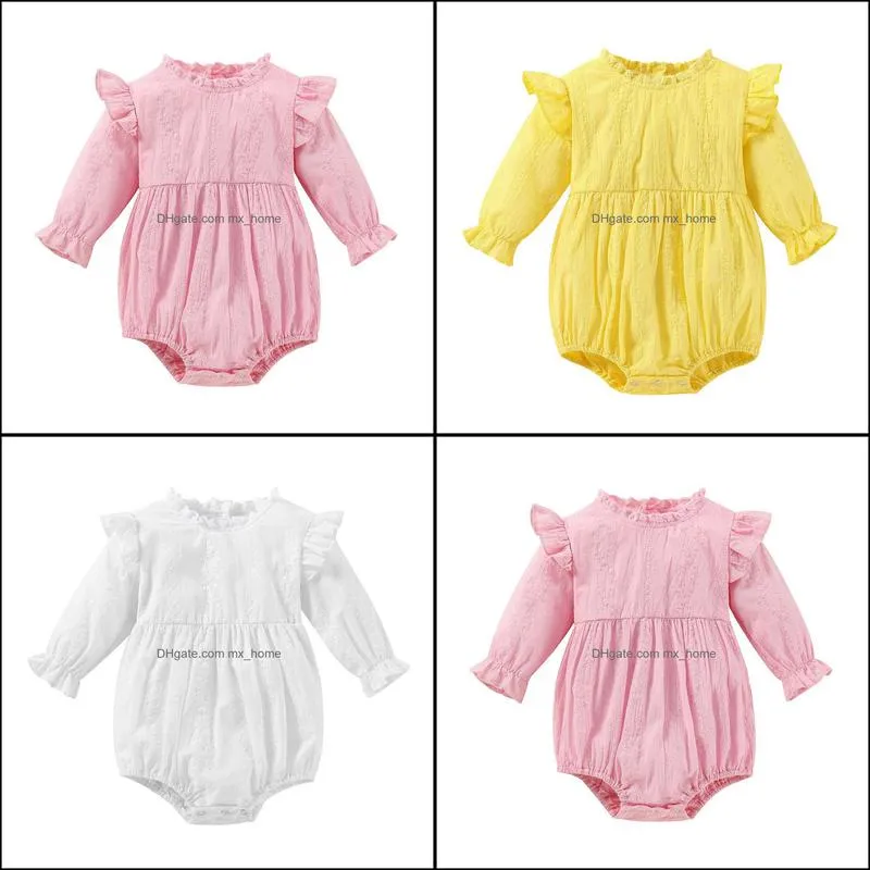 kids Rompers girls Solid color romper infant toddler Flying sleeve Jumpsuits Spring Autumn summer fashion Boutique baby Climbing clothes