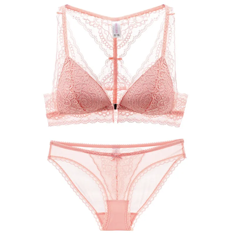 Luxus-Dessous Französisch Spitze Big Cups BHs Unterwäsche Set Vorderknopf Push Up tranparent BH Slips Set für Frauen Cup ABC Y200708