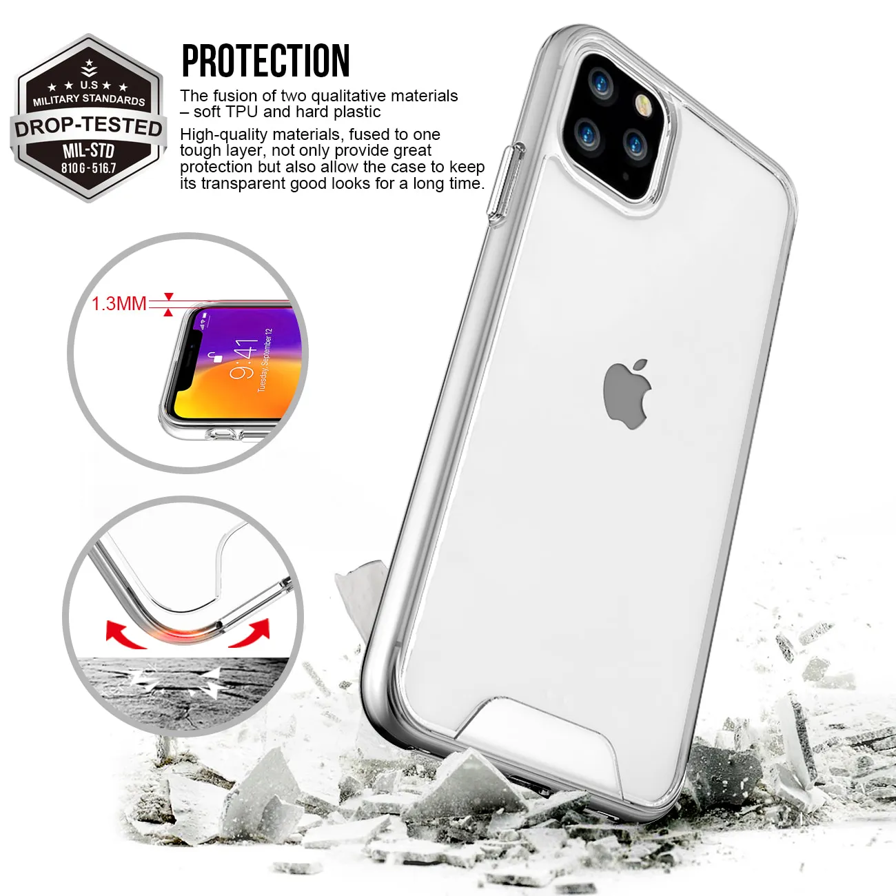 Bentliy 1.5mm Space Cell phone case Tpu PC Transparent Mobile cover for Iphone 14 14pro 13pro 13pro max