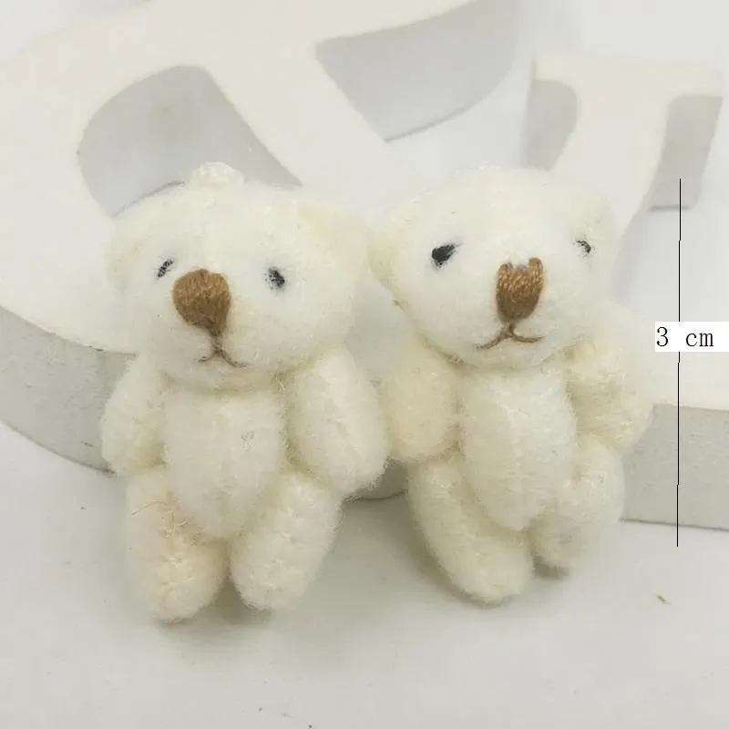 20 stks 3 cm Mini Teddy Bear Jointed Bear Kids Bear Sleutelhanger Boeket Bloem Pakket Hangers Dolls Huwelijk