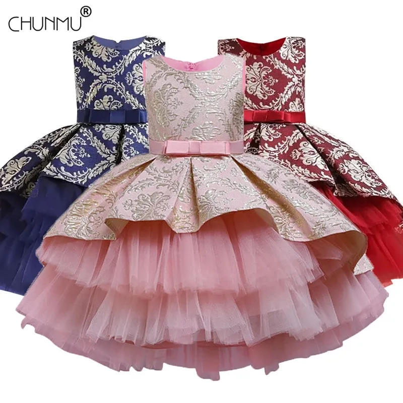 Koronkowa haft formalna suknia ślubna bez rękawów Tutu Princess Sukienka Kwiat Dziewczyny Dzieci Odzież Dla Dzieci Dla Dziewczyn Ubrania 201204