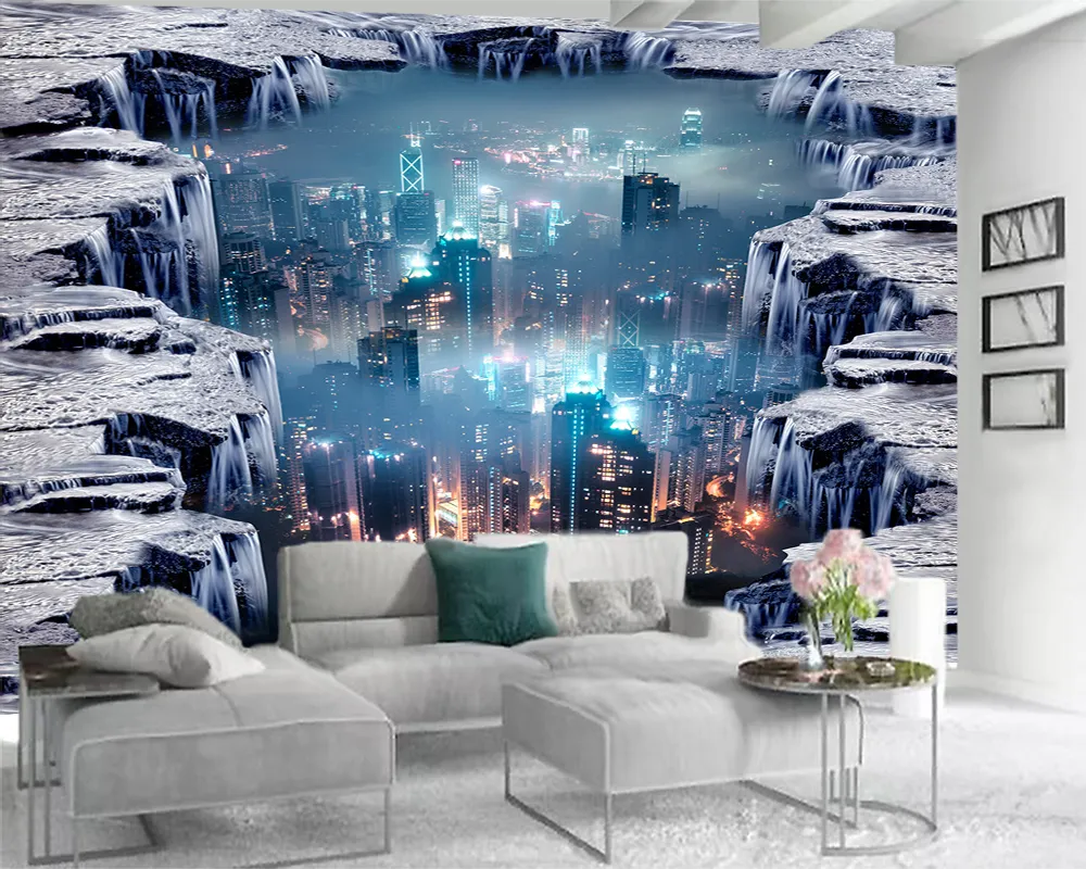Modern Decoração Home 3D Wallpaper Dream City em um cenário romântico Cachoeira decorativa 3d Mural Wallpaper