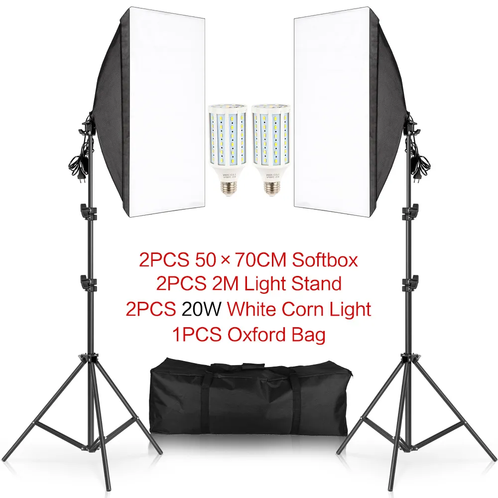 Freeshipping Photography 50x70cmソフトボックス照明キットProfessionalライトシステムE27写真電球写真スタジオ機器