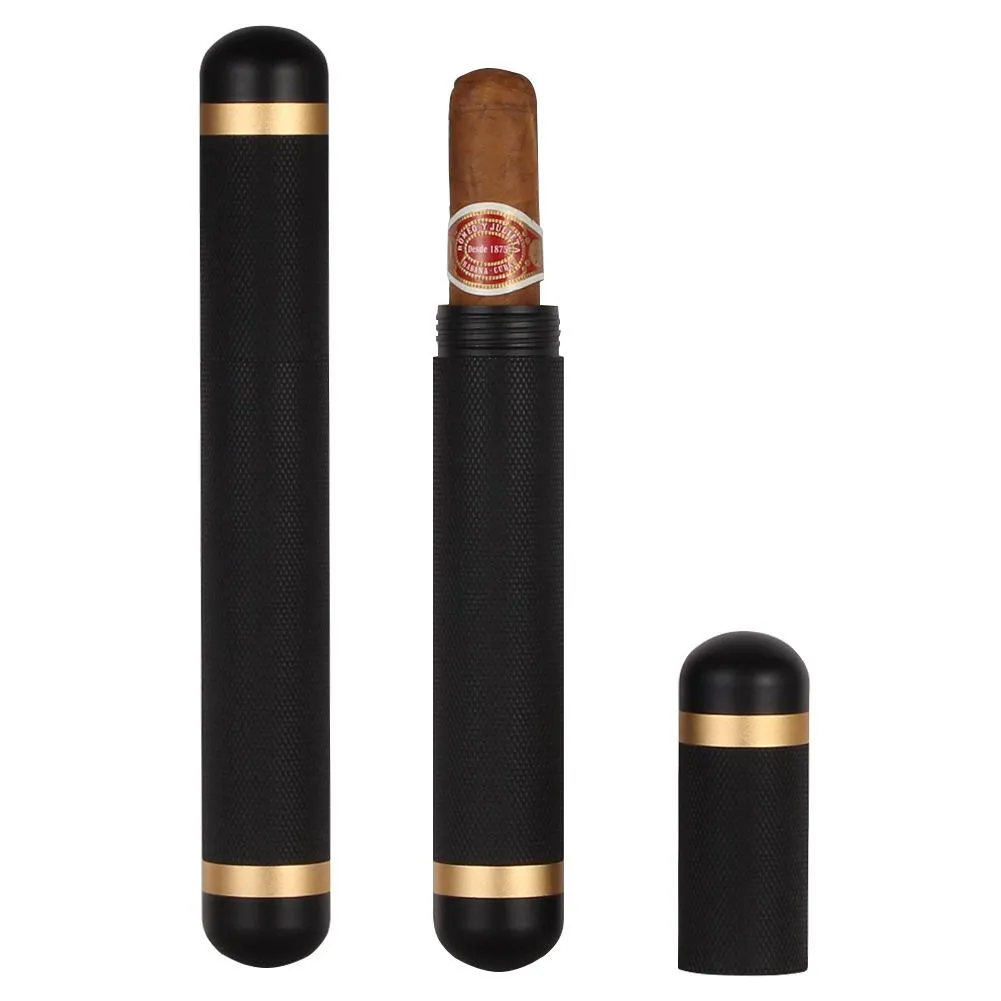 Cigar Tube Single Holder Portable Urltra Light Metal Mini Cigars Humidor Black Gold Silver Aluminium Tubes QW8486