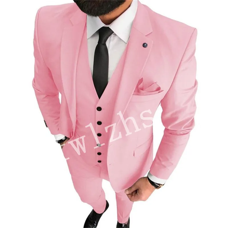 Nouveau Style Deux Boutons Beau Notch Revers Groom Tuxedos Hommes Costumes Mariage / Bal / Dîner Meilleur Homme Blazer (Veste + Pantalon + Cravate + Gilet) W538