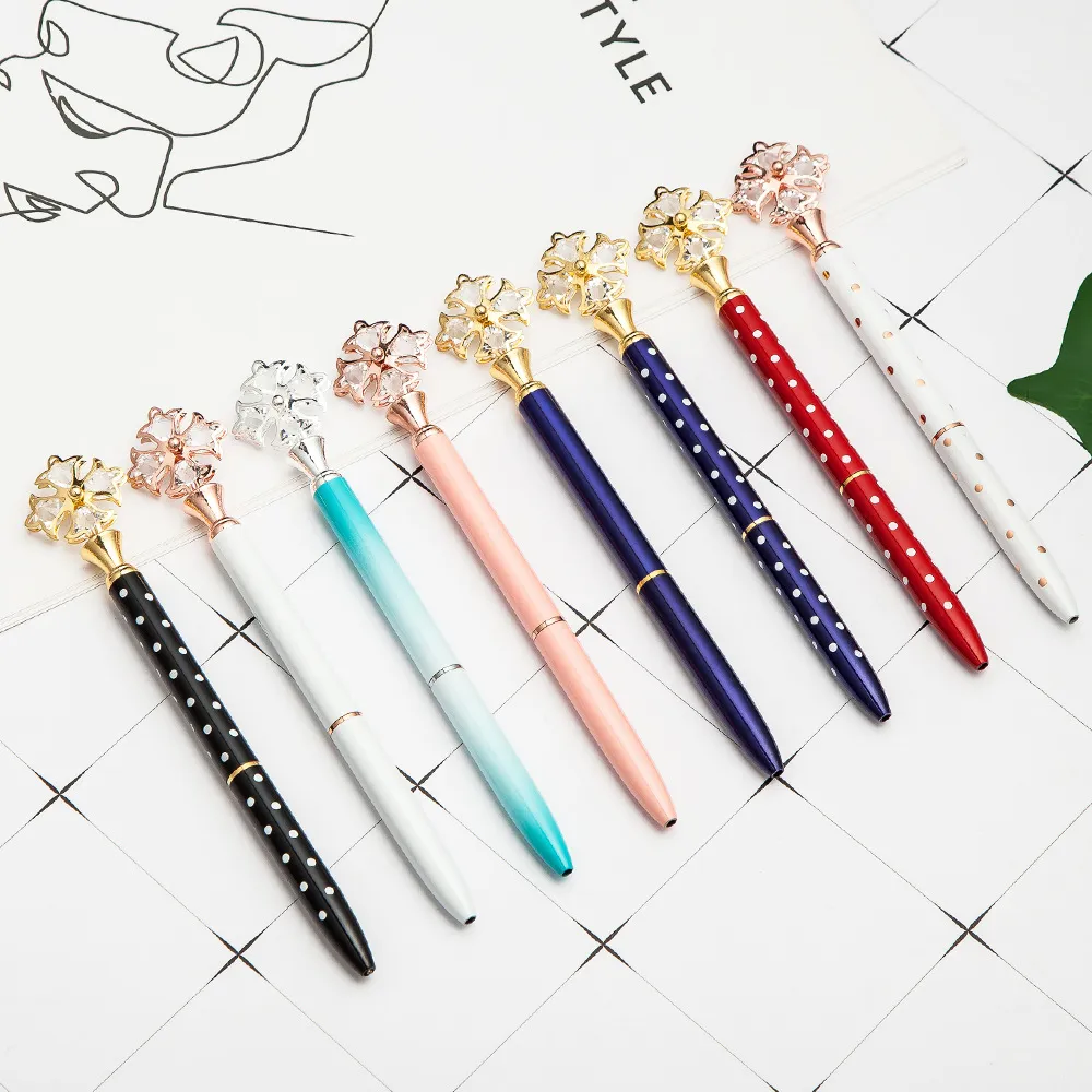 Rose Gold Silver Rose Polka Dots Colorful Customized Metal Pens School Office Supplies Gift Wedding Bling Crystal Diamond Ballpoint Pen