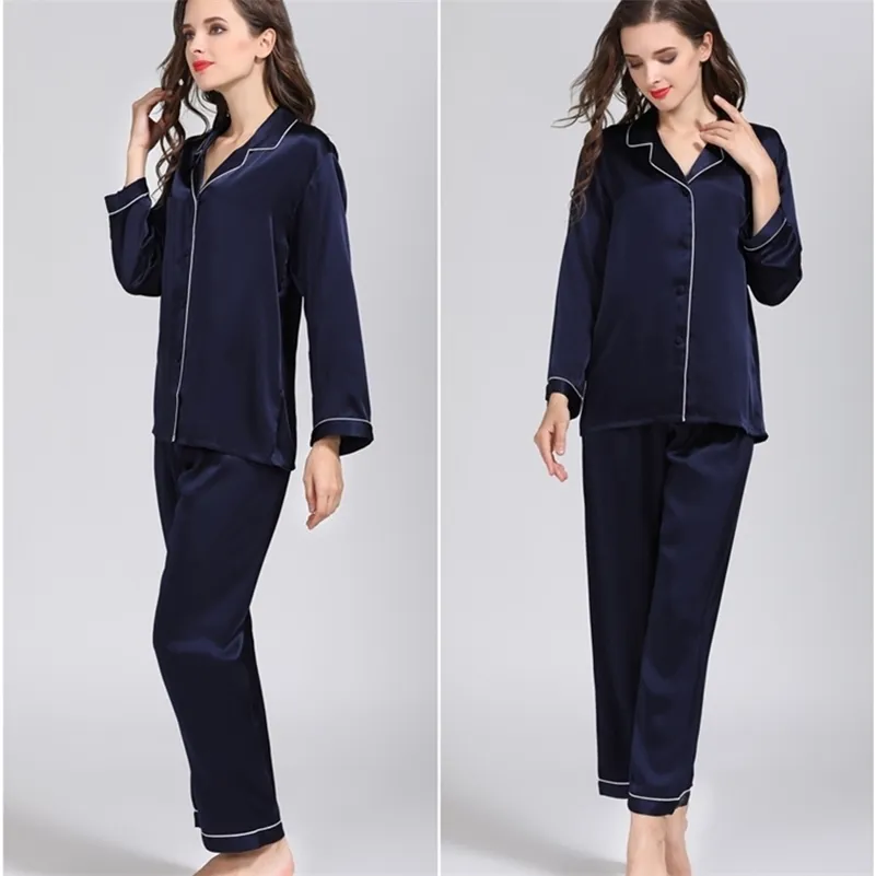 100% Pure Silk Women's Classical Pajama Set Sleepwear Nightgown M L XL YM007 Y200708