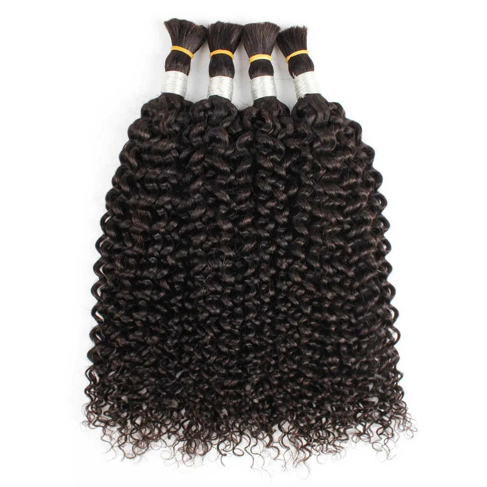 4pcs hair bulks natural color straight jerry curly Indian human hair no weft curly hair bulk for braiding