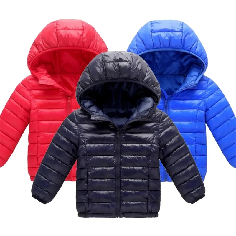 1-14 years autumn winter light children's hooded down jacket kids clothing boy girl solid color warm 90% white duck down jacket LJ201017