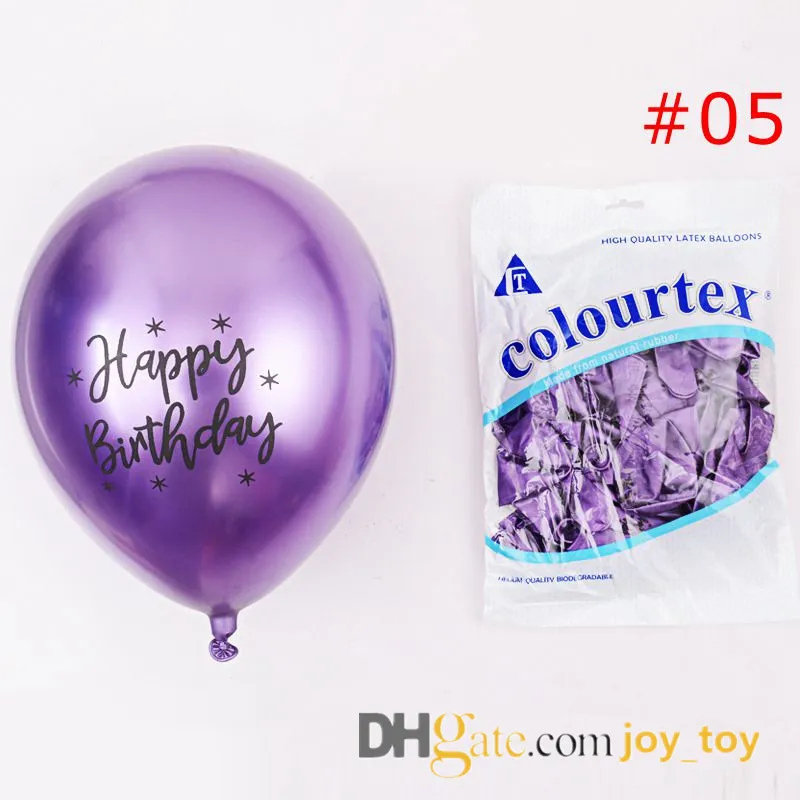 /pack 12 inch Happy Birthday Chrome Metallic Latex Balloons for Birthday party celebration decoration supply