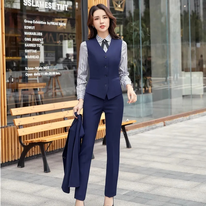 Formal Uniform Styles Women Business Suits with High Waist Pants