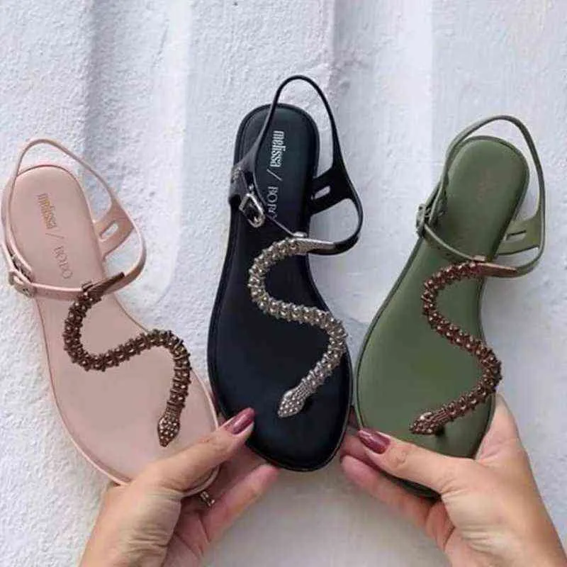 Sandales Nouveau 2022 Melissa Brésilien Gelée Chaussures Femmes Mode Plat S Serpent style Romain Fille Femme Plage Sandale Casual Wear SM084 220121