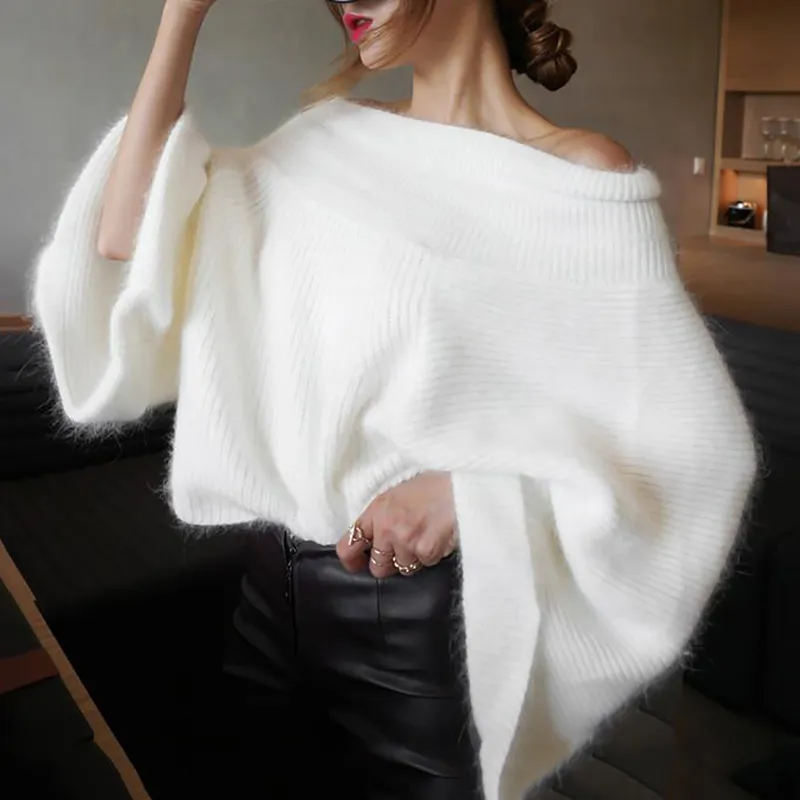 Knitted Flare Sleeve Off Shoulder Sweater