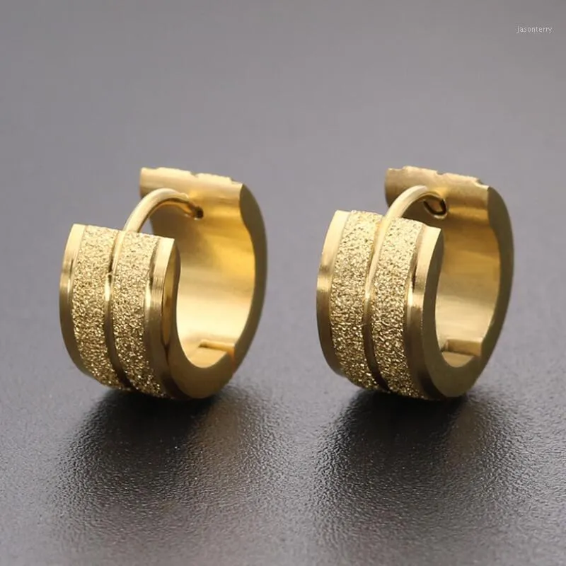 1 Pair 316L Stainless Steel Ear Piercing Jewelry Double Sand Hoop Huggies Earrings For Men Women1