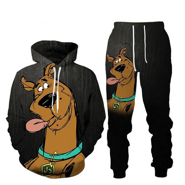 Grossist--Nytt mode för män/kvinnor tecknad Scooby Doo tröja joggingbyxor Roliga 3D-tryck unisex huvtröjor+byxor J033