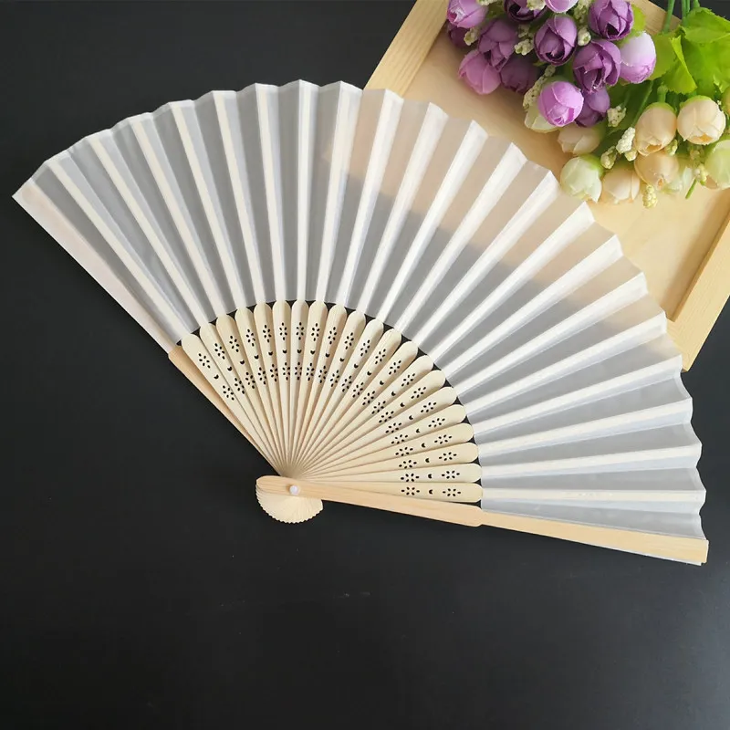 Fans 100pcs Ivory Wedding Folding Fan in Gift Box Personalized Logo with Organza Bag