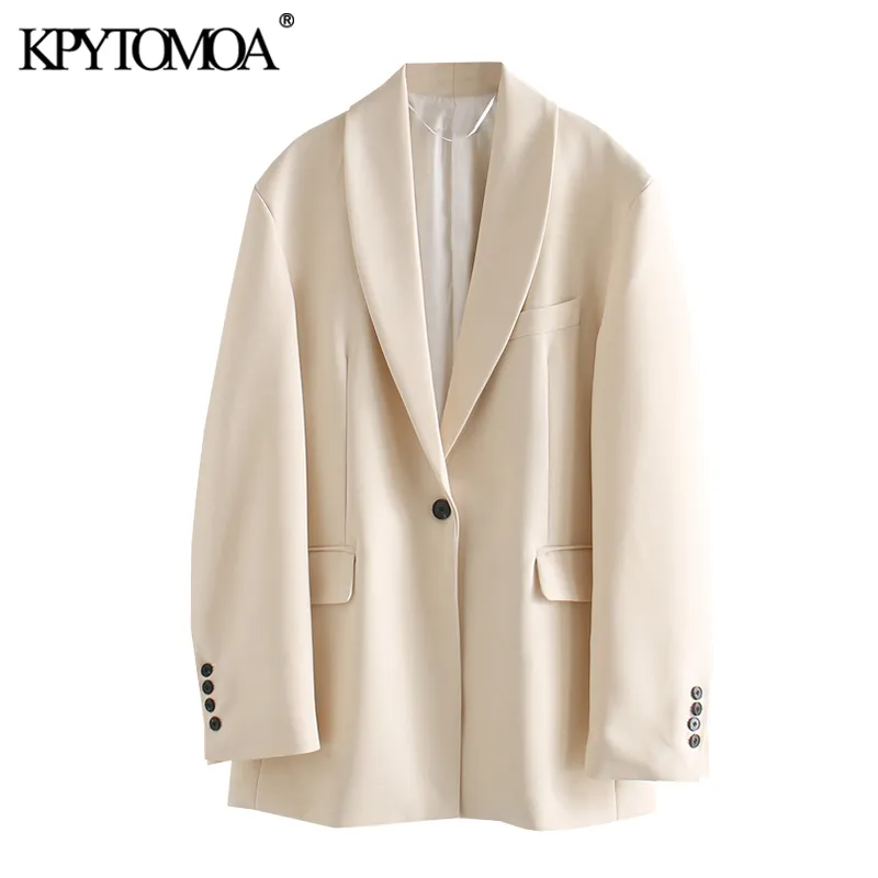 Kpytomoa femmes bouton simple bouton de blazer surdimensionné manteau vintage poches à manches longues en vrac