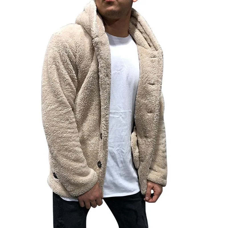 Men's Jackets Tops Thick Warm Buttons Shrug Fleece Cardigan Hooded Single Breasted Long Sleeve Mens Outwear