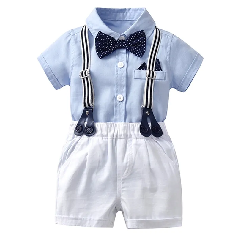 Neugeborenen Baby-Strampler Bogen Formale Gentleman Anzug Für Sommer Kleidung Kinder Strampler + Weiße Shorts Neugeborenen Kleidung Set Größe 59 LJ201023