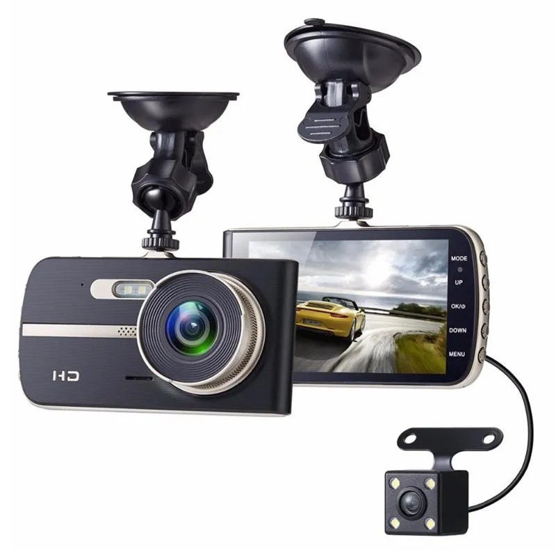 4 بوصة FHD 1080P DVR كاميرا مزدوجة عدسة الليل للرؤية الليلية G- الاستشعار الرؤية الخلفية Auto Registrator Dash كام فيديو مسجل DashCam سيارة DVR