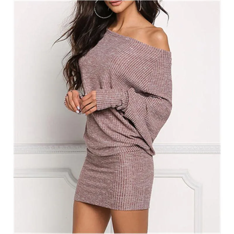 Kvinnor Slash Neck Dresses Fashion Trend Slim Batwing Sleeve Kort Penna Kjolar Designer Kvinna Vår Casual High Waist Skinny Dress