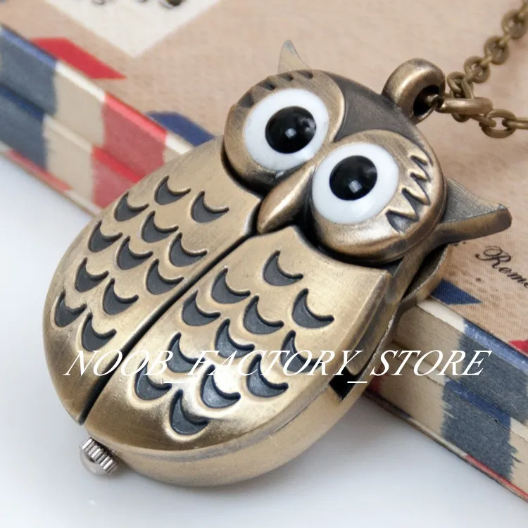 New Quartz Vintage Open and Close Owl Pocket Watch Necklace Retro Jewelry Whole Sweater Chain Fashion Hanging Watch Copper Col295W