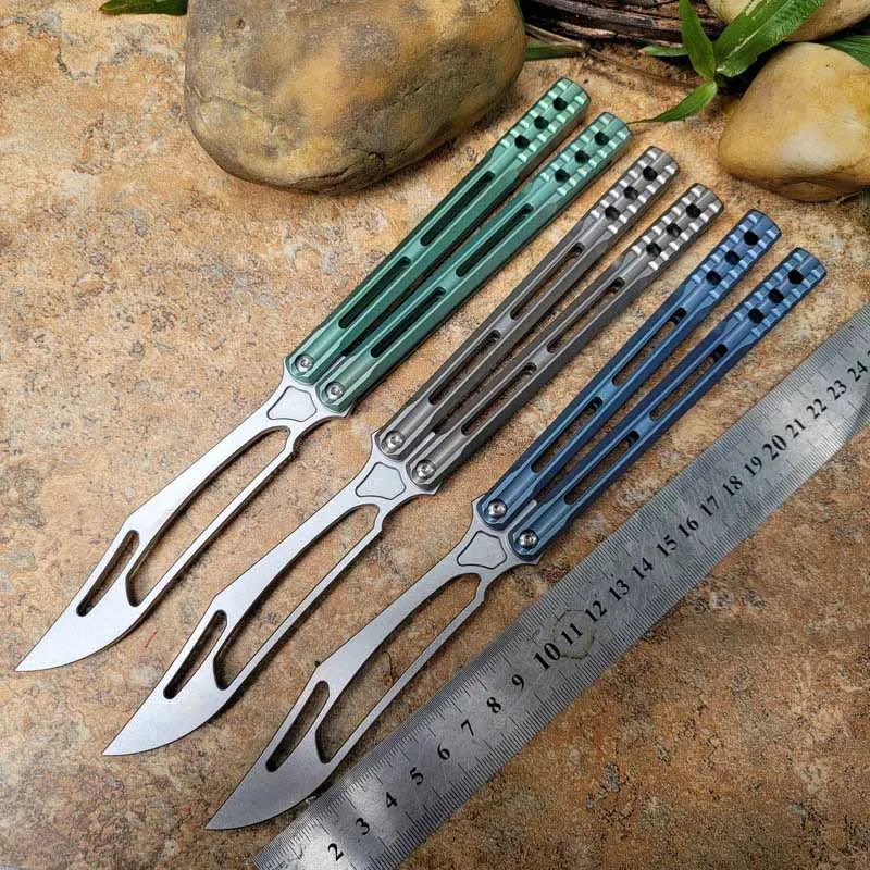 Ny Theone Balisong Orca Killer Whale Butterfly Training Trainer Knife D2 Blade Fixat Titanium Handle Jilt Swing Knife Triton Squid Chimera Hom Ex10 BM51 Nautilus