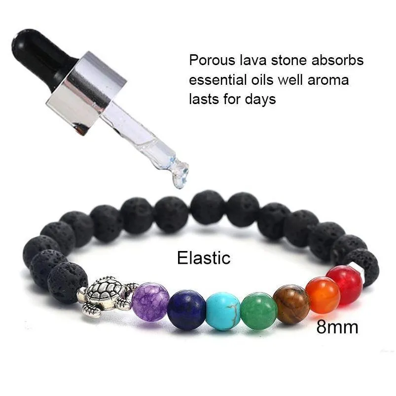 handmade 8mm 7 chakras natural lava stone beads bracelet for men buddha head tree of life owl elephant charm bracelet fashion jewelry