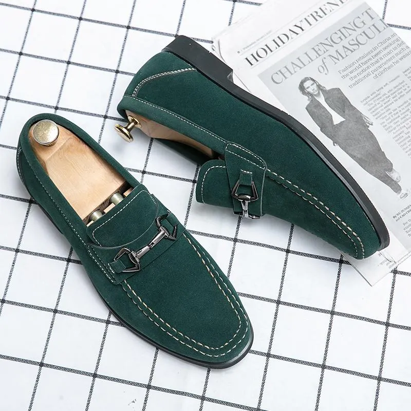Elbise Ayakkabı Erkekler Yeşil Süet Loafer'lar Rahat Iş Düzgün Yumuşak Rahat Sürüş Sosyal Ayakkabı üzerinde Düz Kayma