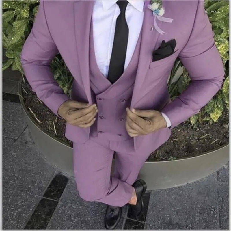 2020 Latest Coat Pant Design Purple Pink Men Suit Slim Fit Groom