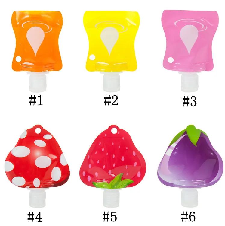 Frutta a forma di Hand Sanitizer Borsello viaggio pieghevole Bag cosmtic Crema Dispensing Borsa Shampoo riempimento di sacchi in PVC bagagli Bottiglia YFALS2057