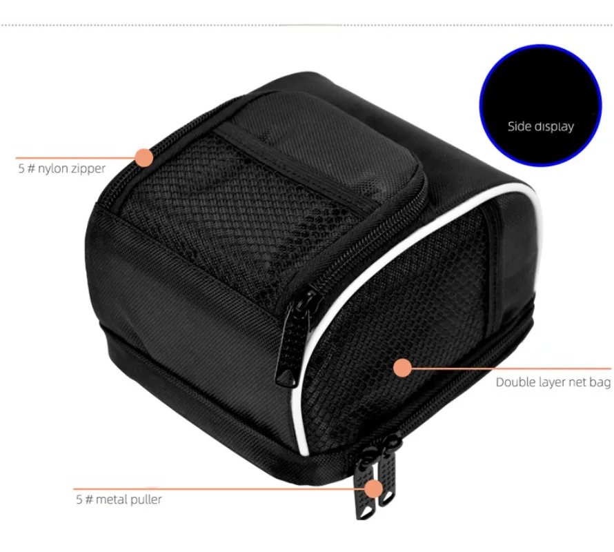 Borsa per manubrio anteriore per bicicletta Borsa per organizer per cestello anteriore per scooter elettrico Borsa per telaio per bici MTB di grande capacità con parapioggia