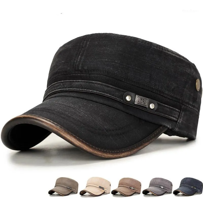 Berets Retro Classic Cap 100 % Baumwolle Flat Top Hut für Männer Vintage Army Cadet Outdoor mit PU-Visier1