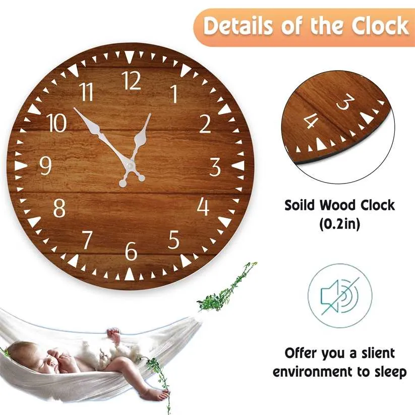Horloge murale en bois 10 pouces, grande horloge décorative silencieuse, fonctionne à piles, sans tic-tac, analogique rétro pour salon 220115