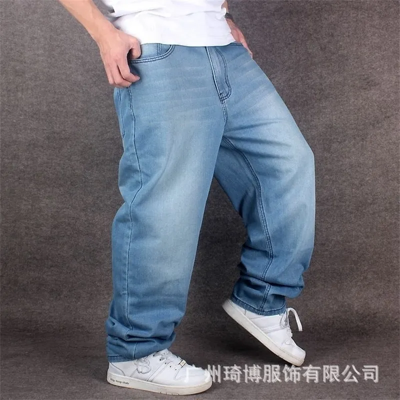 Men Wide Leg Denim Pants Hip Hop light blue Skateboarder Jeans plus size  baggy jeans for Rapper Relaxed Jean joggers 71807 201111