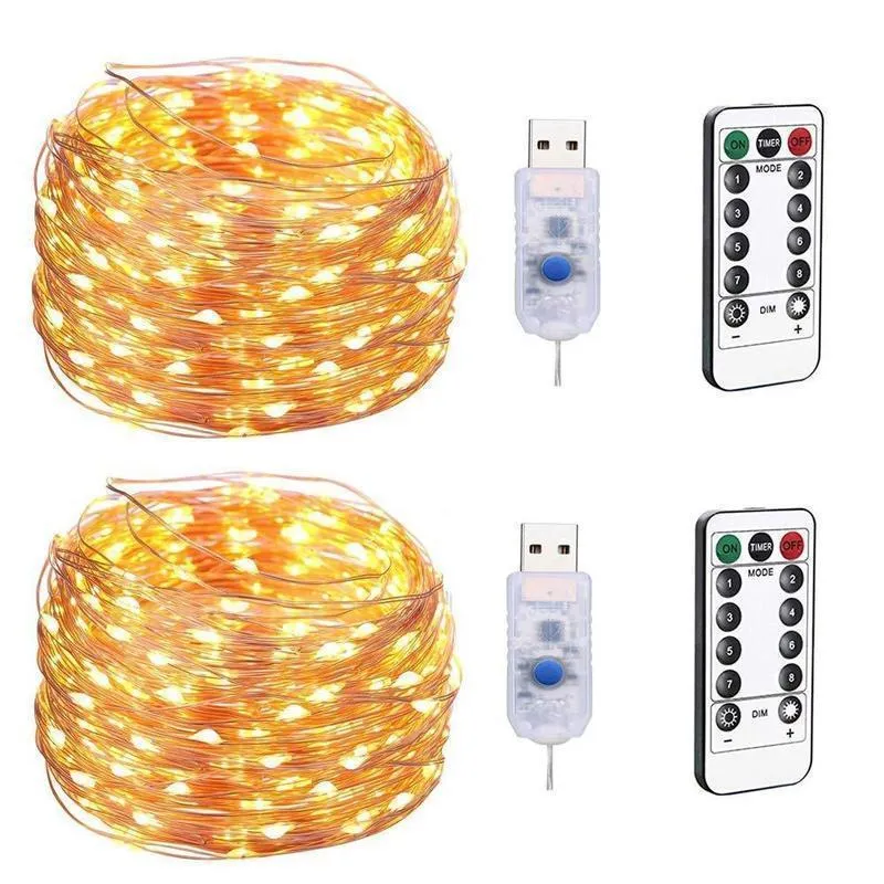 Crises USB Lumières de Noël String Fairy Garland Remote Contrôle 5m / 10m / 20m Copper Fil Lampe for Decorations 2022