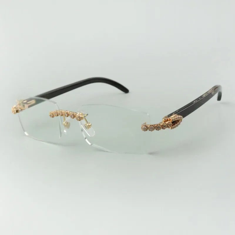 Designer bouquet diamond glasses Frames 3524012 with natural black textured buffalo horn temples for unisex, size: 56-36-18-140mm