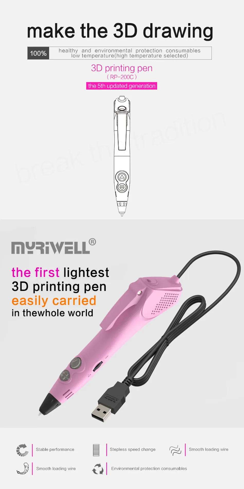 Bolígrafo 3D con filamento inteligente, bolígrafo de impresión 3D