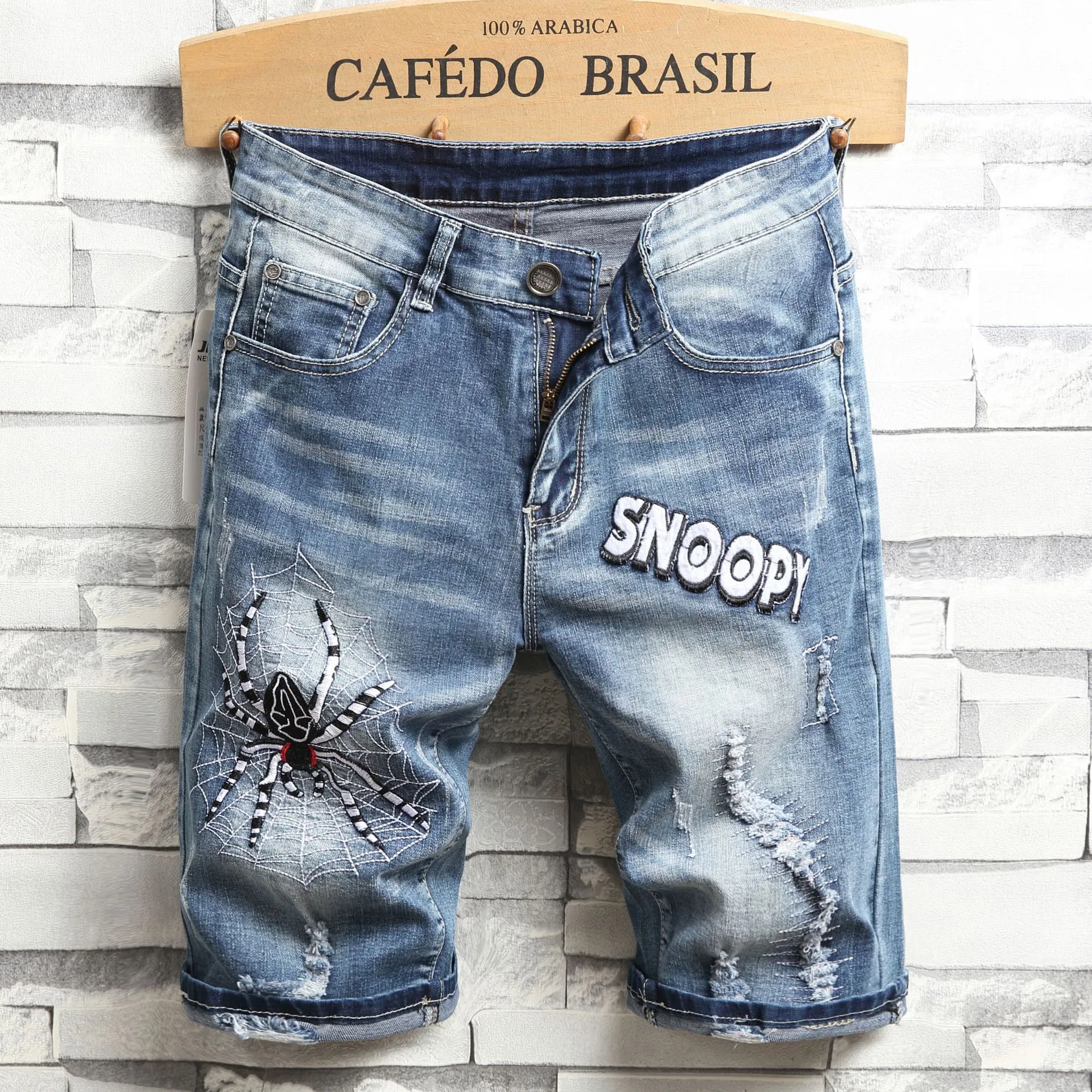 Summer Holes Mens Ripped Denim Shorts For Men Slim Straight Fashion