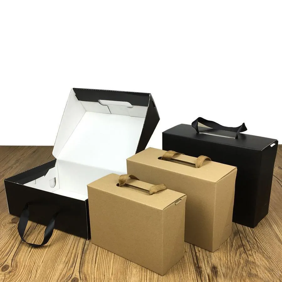 친환경 크래프트 종이 선물 상자 블랙 / 브라운 4 크기 접이식 판지 의류 및 신발에 적합 박스 포장 HH9-3420