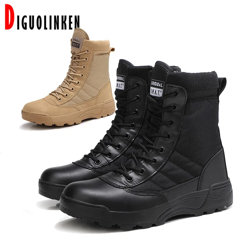 Fashion Military Boots Mens Leather Tactical Desert Army Combat Boots Militares Winter Men Hiking Shoes Working Safty Plus Size 201127