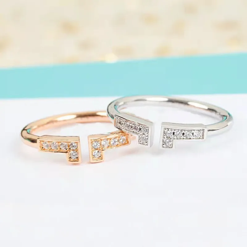 anel de amor com pedras bague casais tem carimbo de aço inoxidável diamante para mulheres jóias de luxo casar anéis de noivado conjuntos de presente de dia dos namorados com caixa