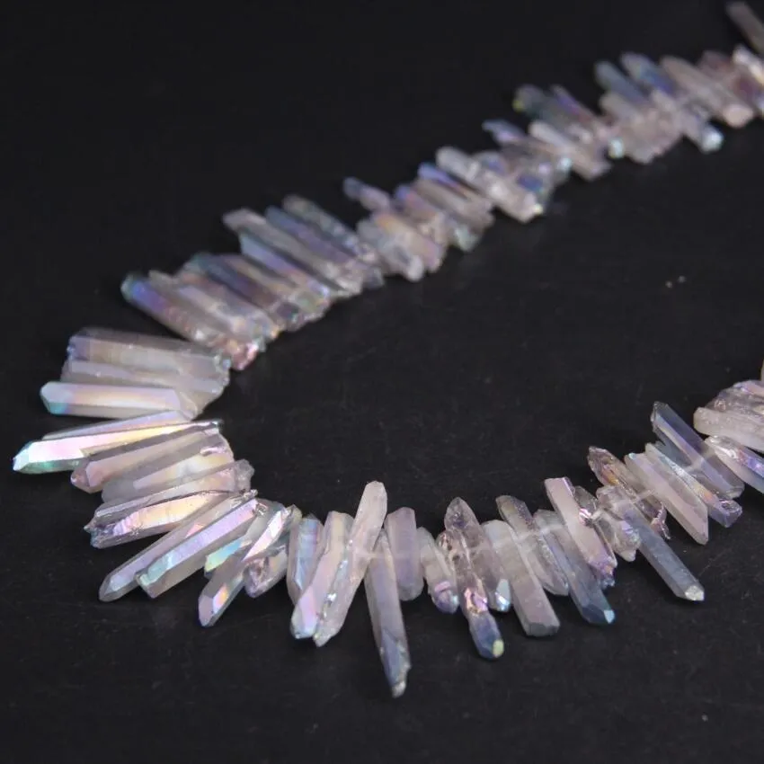 15.5 "Strand Rainbow Grey Titanium Raw Crystal Quartz Top Geboord Punt Losse Kralen, Crystal Stick Hangers DIY Sieraden Maken 200930