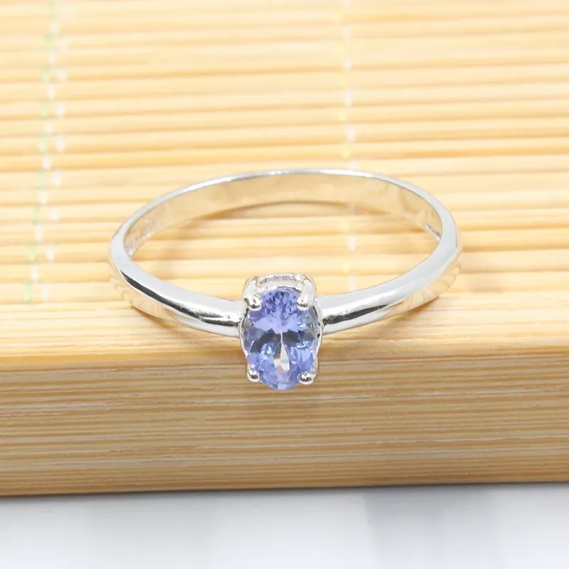 Hotsale 4 * 6 mm real for engagement solid 925 silver tanzanite ring romantic gift Y200321