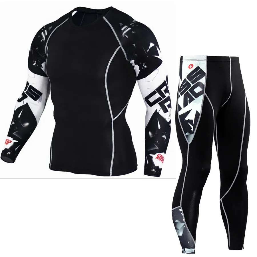 tactical mma rashguard long sleeves Men's fitness set compression clothing tracksuit for men T-shirt with a wolf XXXXL XXXL LJ201125